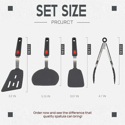 Silicone Spatula,600°F Heat Resistant Spatula Set of 4 for Nonstick Cookware,Cooking Spatulas with Stainless Steel for Diswasher Safe,Flexible Spatulas for Omelette, Pancake, Fish, Burger