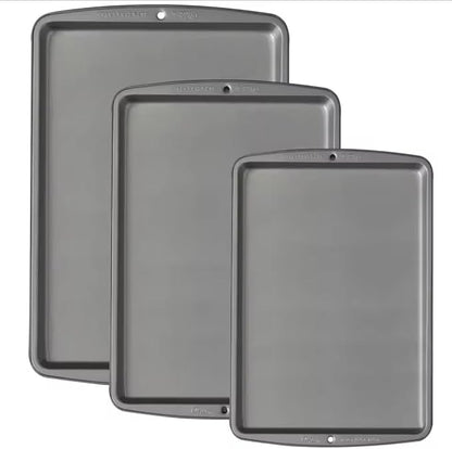 Premium Non-Stick Carbon Steel Cookie Sheet Pan Set, 3-Piece Bakeware Collection, Dishwasher Safe, Heat Resistant, Professional Baking Trays for Oven