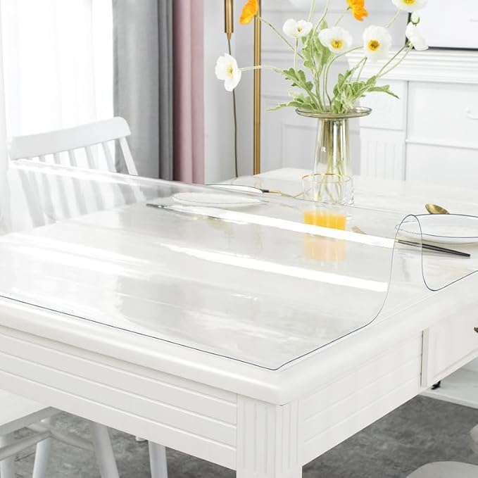 Warmstar Clear Table Cover Protector 34 x 72 Inch,1.5mm Thick Plastic Table Cover Rectangle,PVC Clear Table Protector,Desk Protector Mat for Kitchen, Dresser, Writing Desk，Dining Room Table