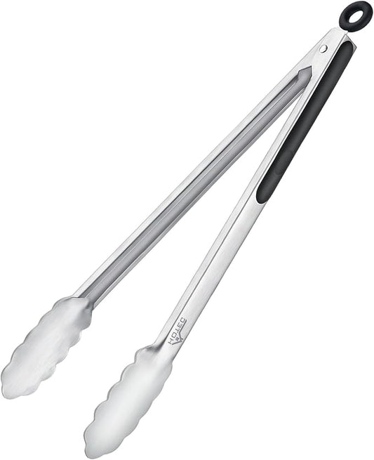 Hotec Stainless Steel Kitchen Tongs, 16 Inch Extra Long Locking Metal Food Tongs for Cooking, Serving, BBQ, Grill Non-Slip Grip