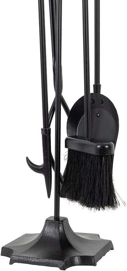 Modern Ember Cascade 5 Piece Fireplace Tool Set in Black | Includes Brush, Shovel, Fire Poker, Tongs, and Stand | Heavy Guage, Coated Steel | Heat-Resistant Plating | Sleek Rounded Handles