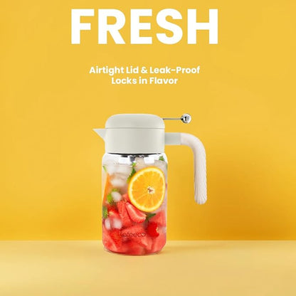 LAFEECA Iced Tea Maker and Infuser - Large Jug with Airtight Lid for Cold Brew - Stainless Dual Ultra Filter - Tritan Pitcher - 2000 ml / 68 oz - Dune