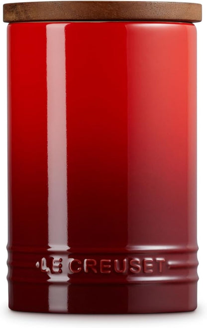 Le Creuset Signature Salt Cellar and Storage Canister with Wood Lid, 26 oz., Cerise