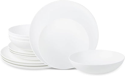 Stone Lain Taglio 12-Piece Dinnerware Set Bone China, Matte White