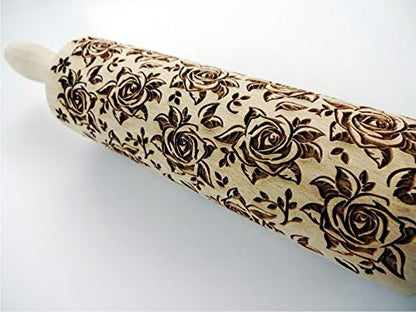 Rolling pin BLOSSOMS WALTZ. Wooden embossing rolling pin with Oriental flowers. Embossed cookies. Pottery. Birthday gift. Gift for mother