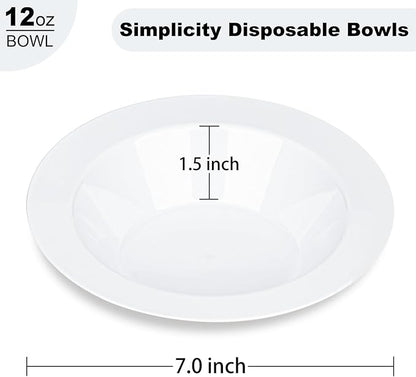 BESTVIP 50Pcs Plastic White Bowls, 12 Oz Disposable Bowls Disposable Bowls for Parties, Wedding, Christmas, Thanksgiving, Soak Proof Bowls for Breakfast, Lunch, and Dinner Meals