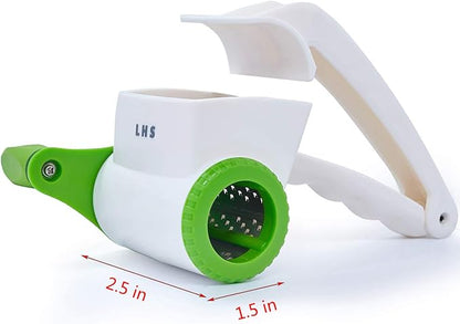 LHS Rotary Cheese Graters for Kitchen, Professional Manual Crank Handheld Cheese Grater with Stainless Steel Drum for Grating Hard Cheese, Chocolate, Nuts and More（Green）