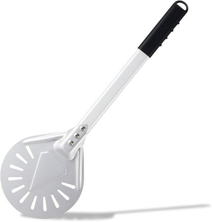 Pizza Turning Peel 8 Inch Round Anodized Aluminum Perforated Pizza Peel Turner With Metal Handle Pizza Paddle Spinner For Outdoor Pizza Oven Accessories