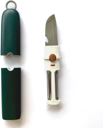 5-in-1 Small Cutting Board Set，Multifunctional Travel Stainless Steel Fruit Knife with cover，Outdoor Portable Peeling Fruit Potato Peeler for Travel, Camping, Kitchen (grey)
