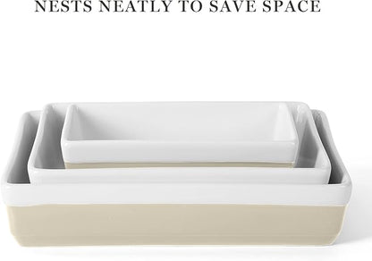 MARTHA STEWART 3 Piece Oven to Table Stoneware Bakeware, Baking Dish & Casserole Set- Grey