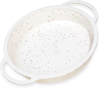 9 Inch Round Cake Pan, Metal Reinforced Frame Silicone Cake Mold for Baking with Handle Easy to Move Confetti