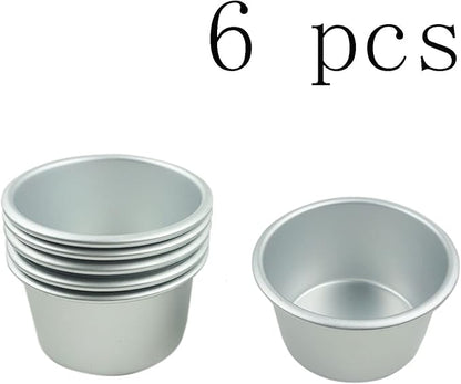 6 Packs Popover Pan， Large Individual Muffin Mold, Aluminium Pudding Cup, Chocolate Molten Mould, Raspberry Souffle Baking Maker, Brownie Tumbler -for Pie, Egg Tart, Cake (Size 3.4"x 2")