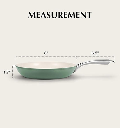 KOCH SYSTEME CS 8 Inch Nonstick Frying Pan Skillet, Non Stick Ceramic Frying Pan with Stay-Cool Stainless Steel Handle, Induction Compatible Egg Pan, PFOA Free, Dishwasher Safe & Oven Safe, Green