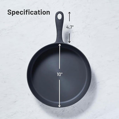 Flambo Skillet #10 - Naturally Non-Stick 10 Inch Pre-Seasoned Cast Iron Frying Pan - Smooth Nonstick Finish for Grilling, Frying, Sauteing, Searing, Baking - Use on Oven, Stove, Grill, or Campfire