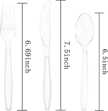 Liacere 360PCS Heavy Duty Clear Plastic Silverware, 150 Forks, 150 Spoons, 60 Knives, BPA-Free, Heat Resistant, Disposable Plastic Utensils Set, Plastic Cutlery Set, Plasticware Bulk for Party