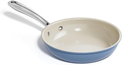 Redchef Ceramic Non Stick Egg Pans, Nonstick Frying Pan Skillet, 8 inch Cooking Pan Non Toxic with Stay Cool Handle for Induction, PTFE & PFAS & PFOA Free, Dishwasher/Oven Safe (Blue)