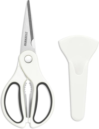 Kitchen Scissors with Magnetic Holder Heavy Duty Magnetic Scissors for Fridge, Kitchen Shears Magnet Sheath Set for Food Meat Pizza Herb Vegetables, White