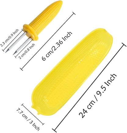 Corn Dishes and Holders - 16 Pack Holders, 8 Pack Dishes - Stainless Steel, Perfect for Corn on the Cob