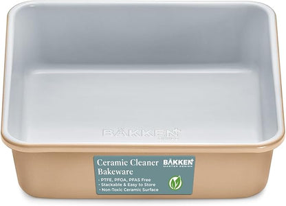 BAKKENMASTER Square Cake Pan - Aluminized Steel, Ceramic Non-Stick Coating, Non-Toxic, Ideal Size, Heavy-Duty, Elevate Your Baking with Durability and Style!
