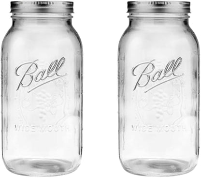 Ball Wide Mouth Glass Mason Jars with Lids and Bands, Used for Canning, Pickling, Juice, Jam, Jelly, Half Gallon Size 64 Ounce (Pack of 2)