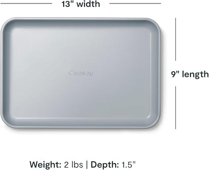 Caraway Nonstick Ceramic Small Baking Sheet Duo (9x13”) – Non-Toxic, PTFE & PFOA Free – Oven Safe – Aluminized Steel Core – Mini Sheet Pan for Baking, Roasting & More - Marigold