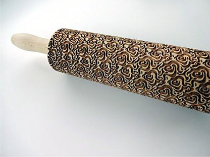 Rolling pin ROSES PETALS. Wooden embossing rolling pin with Oriental flowers. Embossed cookies. Pottery. Birthday gift. Gift for mother