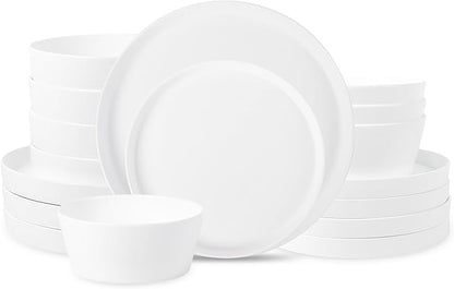 Stone Lain Fosca 32-Piece Dinnerware Set Bone China, Plates and Bowls Sets, Pasta Bowls, Dish Set for 8, Matte White