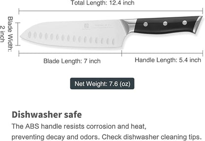7 Inch Santoku Knife Sharp Knife Home Cooking Chef Gifts for Women Men: Sharp Kitchen Knife Ultra-Smooth Cutting Experience,All-Around Performance 50Cr15Mov Stainless Steel,Ergonomic Black Handle