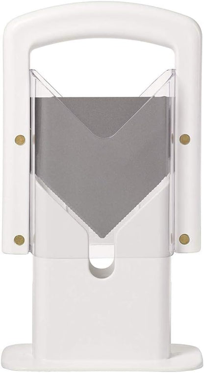Hoan The Original Bagel Guillotine Slicer - 9.25-Inch Stainless Steel Blade Slicer - Safe and Efficient Easy Bagel Cutter for Muffins, Rolls, Buns with Precision Ground Serrated Blade (White)
