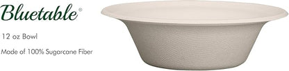 Paper Bowls Disposable Bowls Compostable [500 Pack] Bulk 12 oz Biodegradable Bowl - Case Pack Good For Hot Soup Chili - Made from 100% Sugarcane, Eco Friendly Bagasse Bowls Natural [500 Pack/Case]