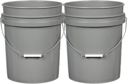 House Naturals 5 Gallon Premium HPDE Plastic Bucket - Made in USA Food Grade Storage Container, BPA Free All Purpose Pail (2, Gray)