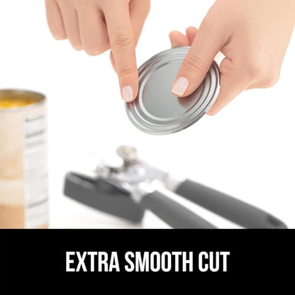 GORILLA GRIP Heavy Duty Stainless Steel Smooth Edge Manual Can Opener and Bottle Openers, Soft Comfortable Handle, Oversized Handheld Turn Knob, US Designed Multifunctional Kitchen Tool, Gray
