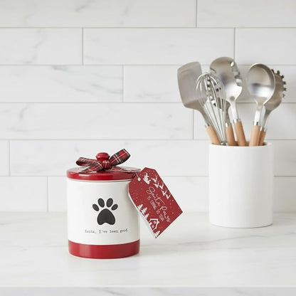 Young's Inc Ceramic Christmas Pet Treat Jar with Lid, Dog Treat Container for Countertop, 4.53" L x 6.1" W Small Animals, Cat, Dog Cookie Jar, Decorative Gifts for Pet Owners