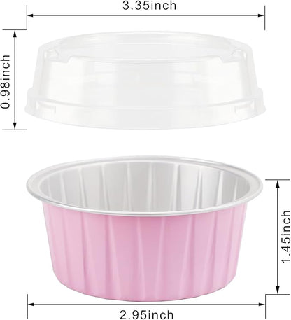 EUSOAR Cupcake Liners for Baking, 50pcs 5oz Muffin Liners, Disposable Foil Ramekins, Dessert Containers, Aluminum Foil Baking Cupcake Cups Holders Pans with Lids 5 Colors Mixed
