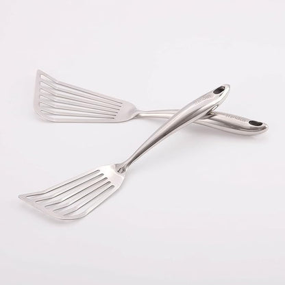 18/10 Stainless Steel Fish Spatula Set – 2 PCS All Metal Fish Spatula Turner, Shining Slotted Spatulas Set for Kitchen Use, Mirror Polished, Heavy-duty, Dishwasher Safe