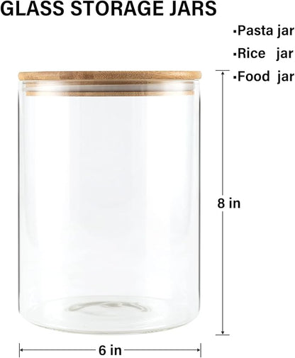 Food Storage Jars,2pack-105 Ounces3100ML -Stackable Glass Storage Containers Clear Glass Food Canister with Bamboo Lid Airtight For Serving Tea, Coffee, Flour, Sugar, Candy, Cookie, Spice and More