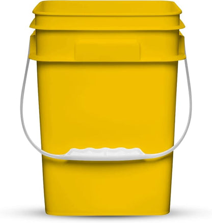 House Naturals 4 Gallon Square Food Grade Bucket Pail with Plastic Handles and Lid (Pack of 3) Made in USA containers (Yellow)