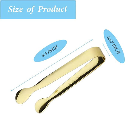 12PCS Ice Tongs Mini Sugar Tong 4.25Inch Stainless Steel Small Serving Tongs, Small Kitchen Tongs for Appetizers,Tea Party, Coffee Bar, Desserts (Gold 12pcs)