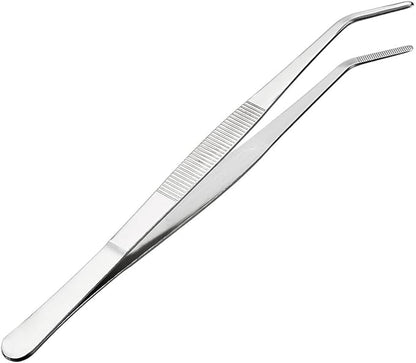 uxcell 10-Inch Stainless Steel Tweezers with Curved Serrated Tip Daily Garden Tool