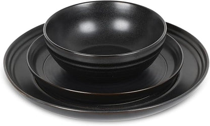 Stone Lain Elio 24-Piece Dinnerware Set Stoneware, Plates and Bowls Set, Dish Set for 8, Black