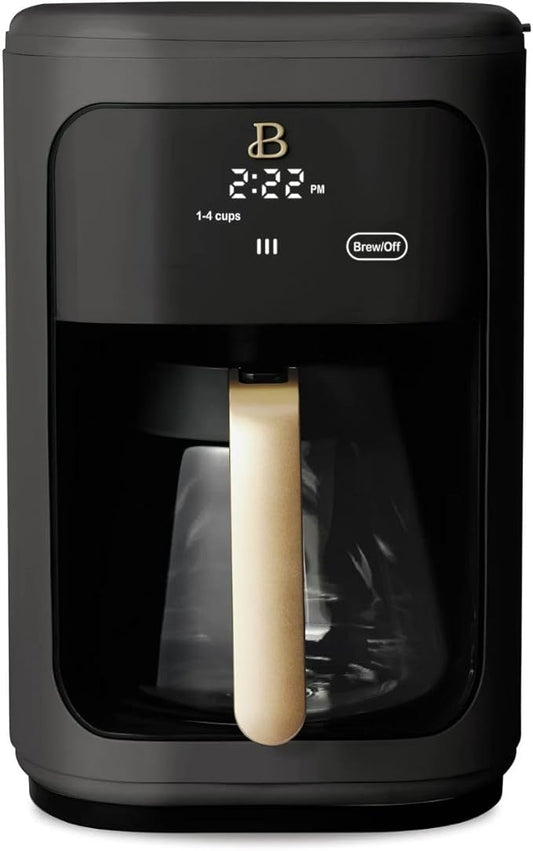 Beautiful 14 Cup Programmable Coffee Maker, Touch Display, 1200W, Brew Strength Control, Keep Warm, Pause & Serve, Glass Carafe, Reusable Filter, Auto Shut-Off, Matte Finish (Black Sesame)