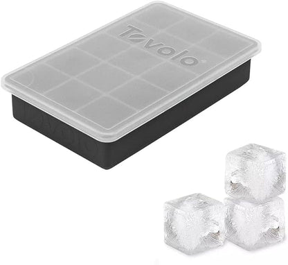 Tovolo Perfect Cube Silicone Ice Mold Freezer Tray with Lid of 1.25" Cubes for Whiskey, Bourbon, Spirits & Liquor, BPA-Free Silicone, Fade Resistant, Charcoal, Set of 2