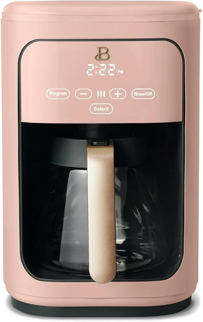 Beautiful 14 Cup Programmable Coffee Maker, Touch Display, 1200W, Brew Strength Control, Keep Warm, Pause & Serve, Glass Carafe, Reusable Filter, Auto Shut-Off (Rose)