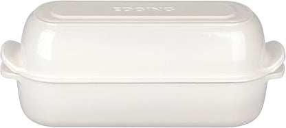Enameled Cast Iron Loaf Pan with Lid, Dutch Oven Bread pan for Homemade Sourdough Bread Baking, 12.5x5.5 inch, 5qt, White