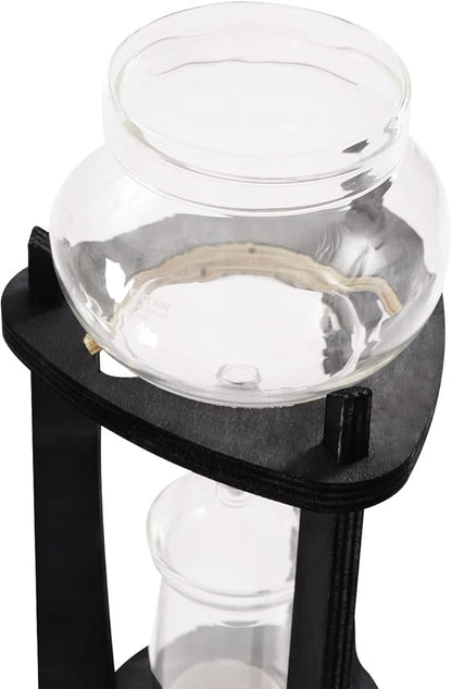 Cold Brew Drip Coffee Maker, 600ml/20.29 Ice Coffee Brewer Machine Cold-Drip Coffee Tower with Glass Container Wood Stand for Home Office