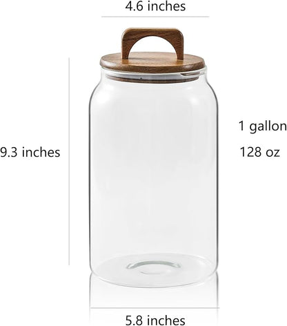 Sweejar Large Glass Candy Jars with Wooden Lids, 1 Gallon Glass Jar with Lid, Sugar/Flour Storage Containers, Big Glass Canisters with Airtight Lid, 2 Pack, Hand Lid