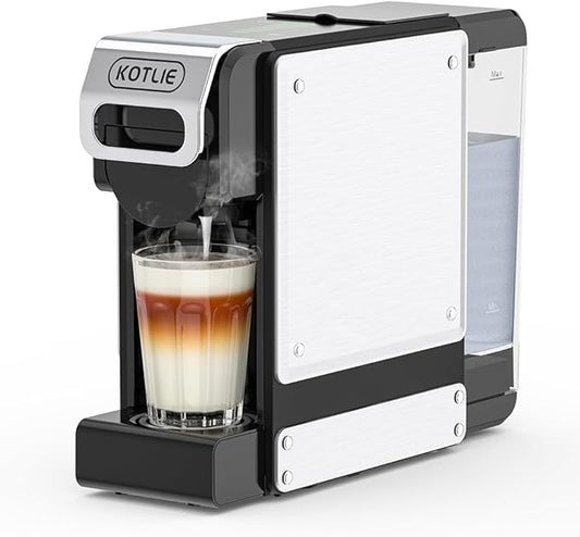 KOTLIE ST-550 Single Serve Coffee Maker, Espresso Capsule Coffee Maker for K*cup capsule/Ne*s Original/Dol*e Gu*to and Ground Coffee, 19Bar, 1L, Compact（Black）