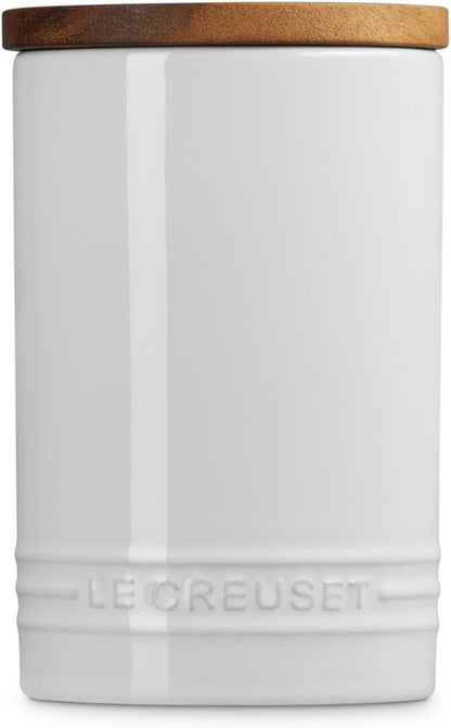 Le Creuset Signature Salt Cellar and Storage Canister with Wood Lid, 26 oz., White