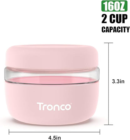 Tronco 16 oz Glass Food Storage Containers with Lids, Airtight, Leak & Spill Proof Glass Lunch Bowls for Meal Prep, Salad, Yogurt, Soup & Stew, Microwave & Dishwasher Safe, BPA-Free, Set of 1