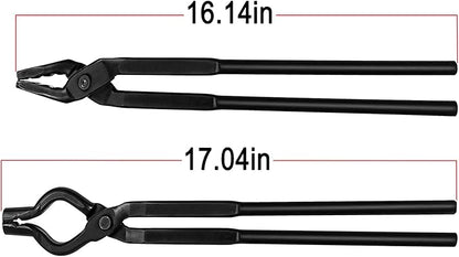 Yoursme Blacksmith Tongs - Wolf Jaw & V-bit Tongs - Blacksmith Forge Tools - Knifemaking Bladesmith - Black